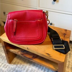 Marc Jacobs Red Leather Crossbody Saddle Bag with Black Strap